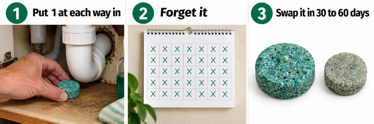 Three steps: place a ball at each way in, forget it, swap it in 30 to 60 days
